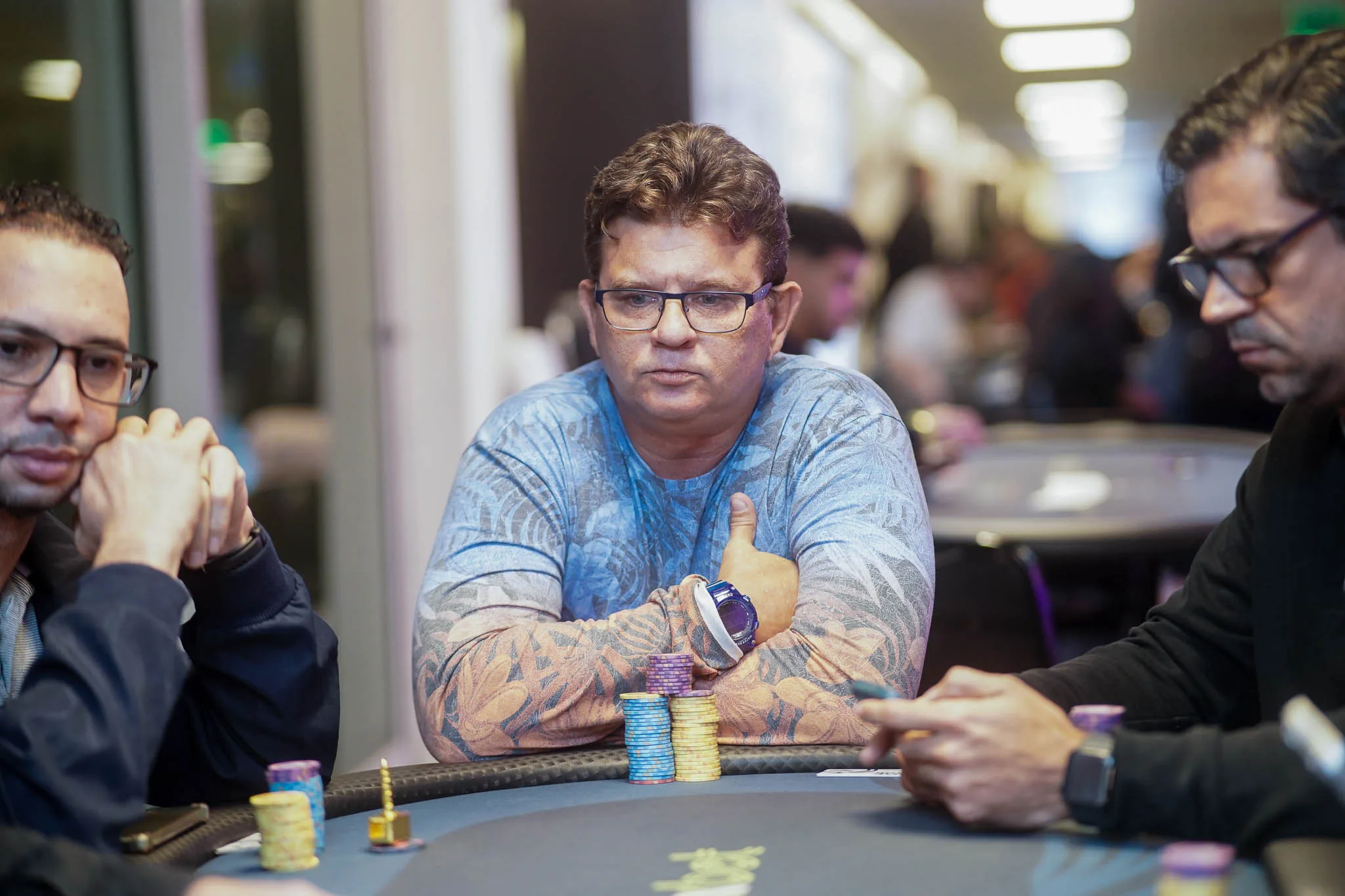 Ralph Townsend with a stack of poker chips at the NPS Pixbet Recife tournament