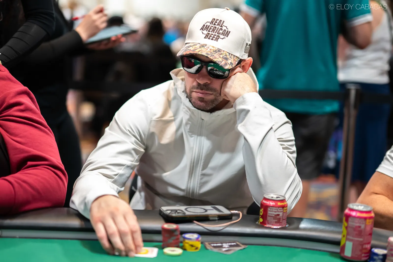 UFC fighter Colby Covington focused on a poker hand at the World Series of Poker.