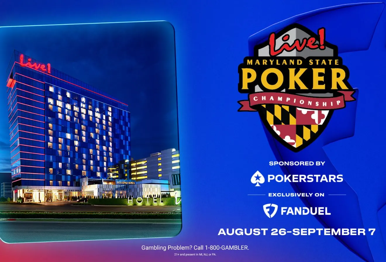 A poker tournament banner or logo for the Maryland State Poker Championship, featuring PokerStars and FanDuel branding.