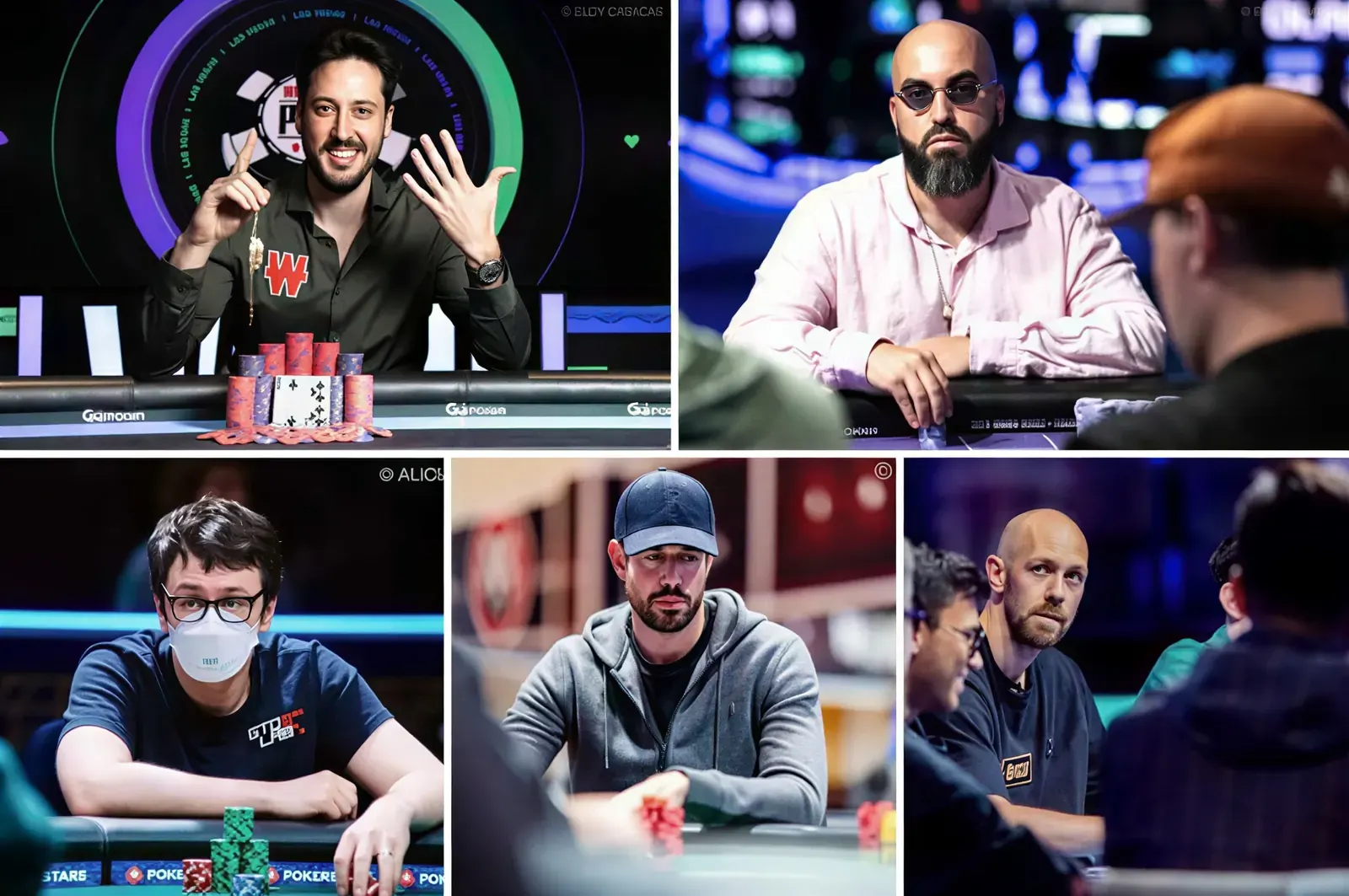 Professional poker player Adrian Mateos focused at a poker table during a tournament.