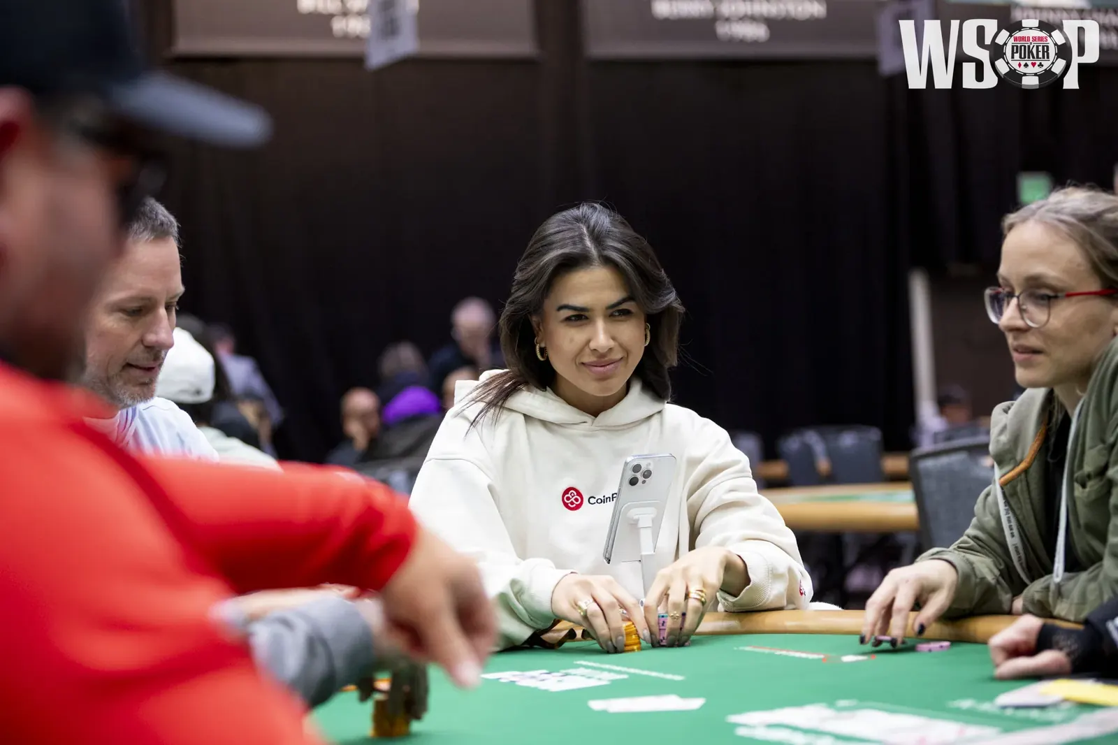 Players at poker tables during a World Series of Poker event.