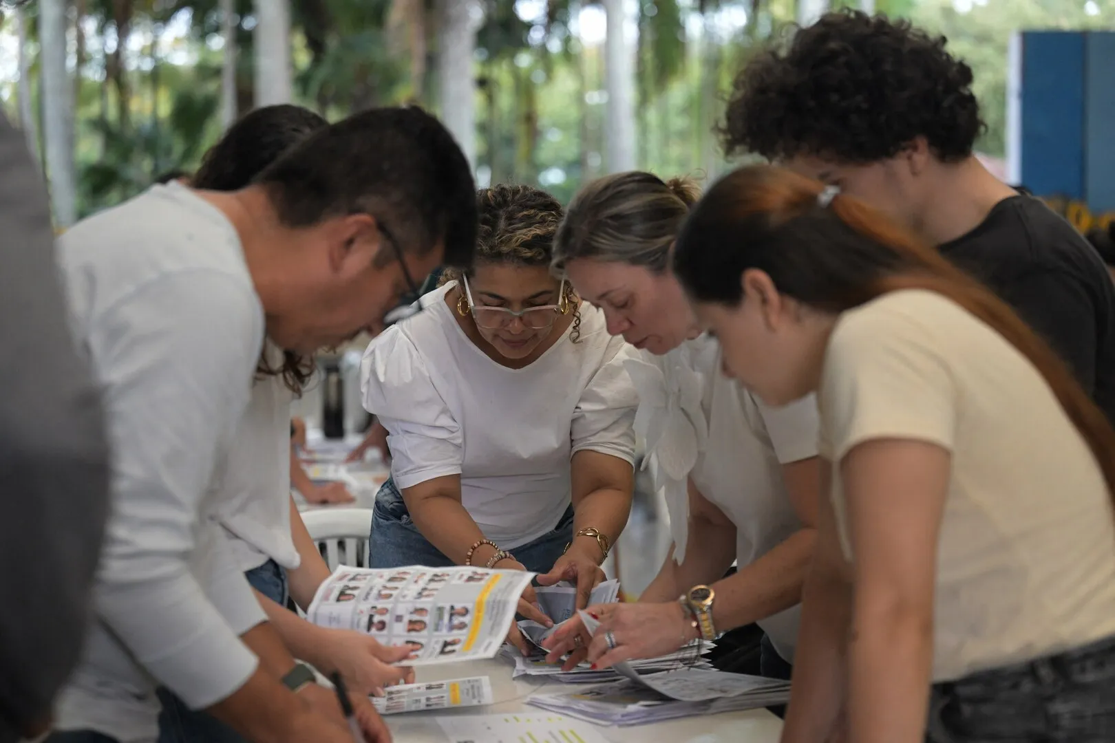 Colombian election officials tallying votes on election night.