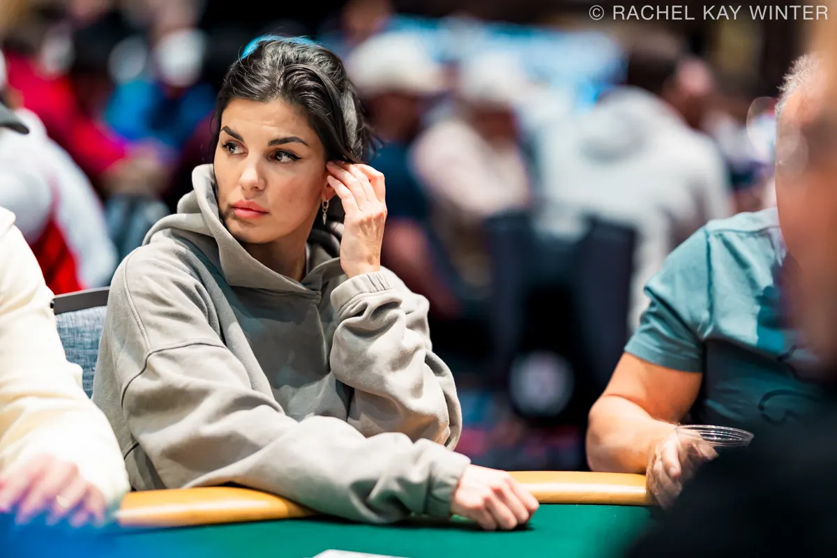 A poker player looking dejected at a poker table during the WSOP Main Event.