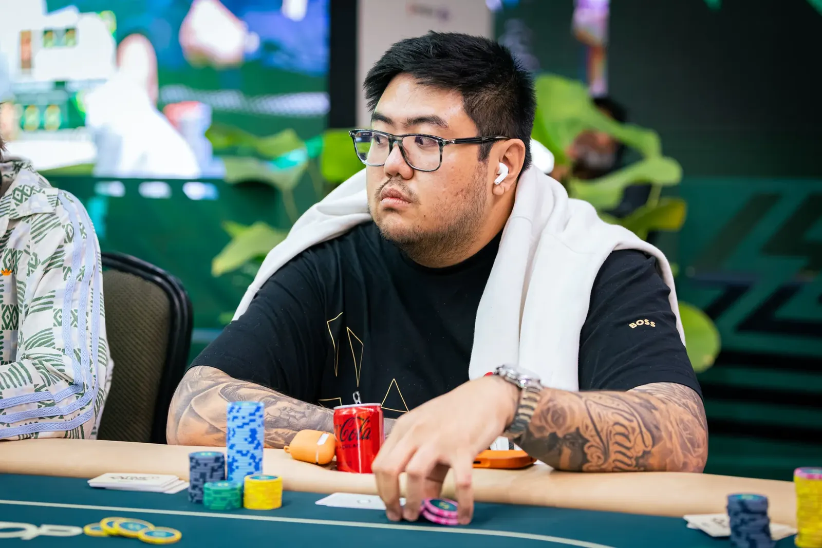 BSOP Winter Championship Day 1A chip leader Sergio Andrade at the table with stacks