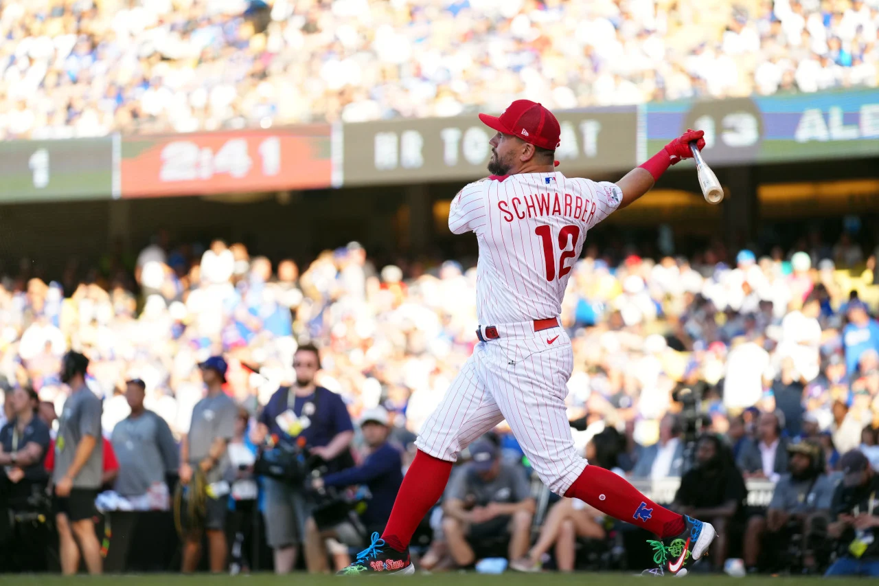 Baseball players participating in the MLB Home Run Derby.
