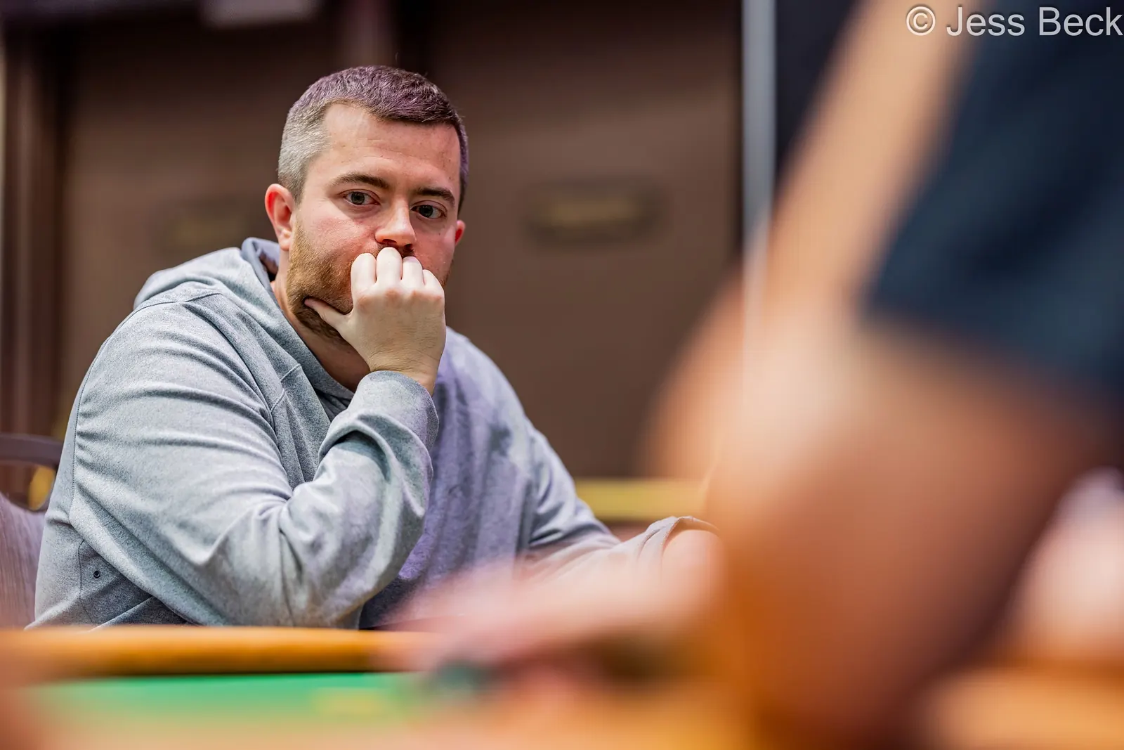 DJ Mackinnon at a poker table during the WSOP Main Event