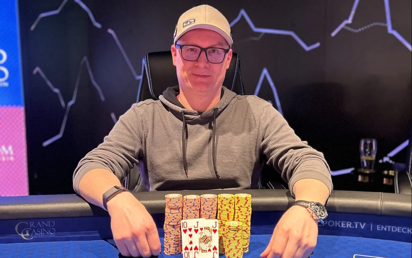 Players at a poker table during the NLH 5k tournament at Grand Casino Liechtenstein.