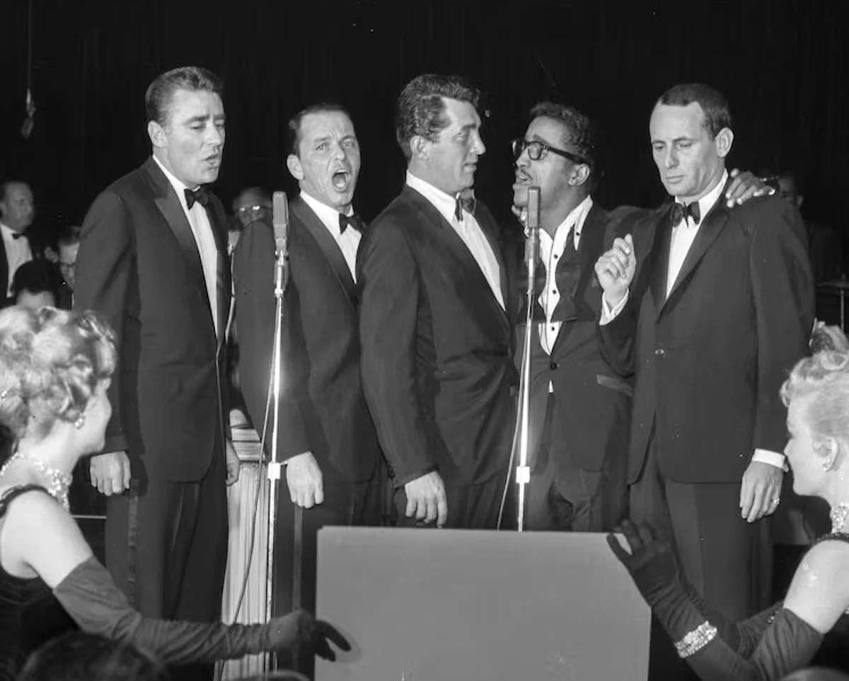 Frank Sinatra and Dean Martin on stage at the Sands Hotel Copa Room in Las Vegas, 1960