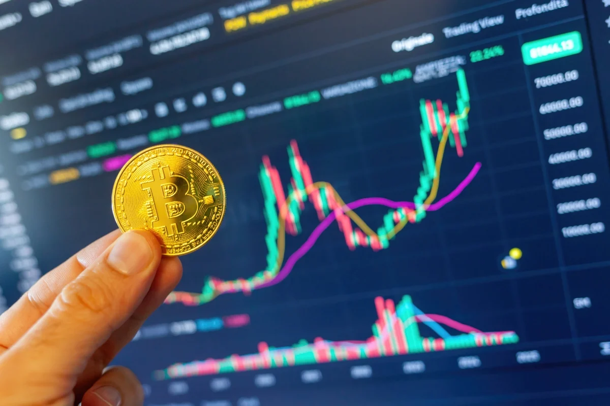 A visual representation of cryptocurrency trading volume surging on digital charts.