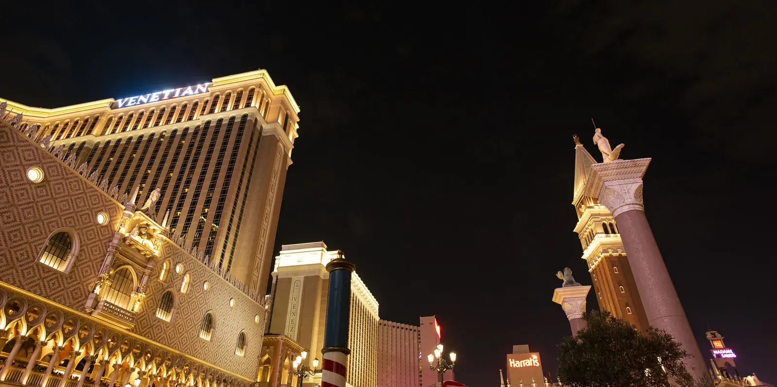 Poker room at the Venetian Resort Las Vegas during a World Poker Tour event with tables, chips, and WPT signage
